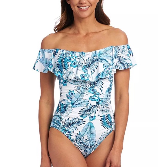 La Blanca - Off The Shoulder Tranquility Palm One Piece Swimsuit - Picture 1 of 9